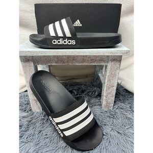Adidas Adilette Comfort‎ Slides Sandals Black White Stripes Men Size 12